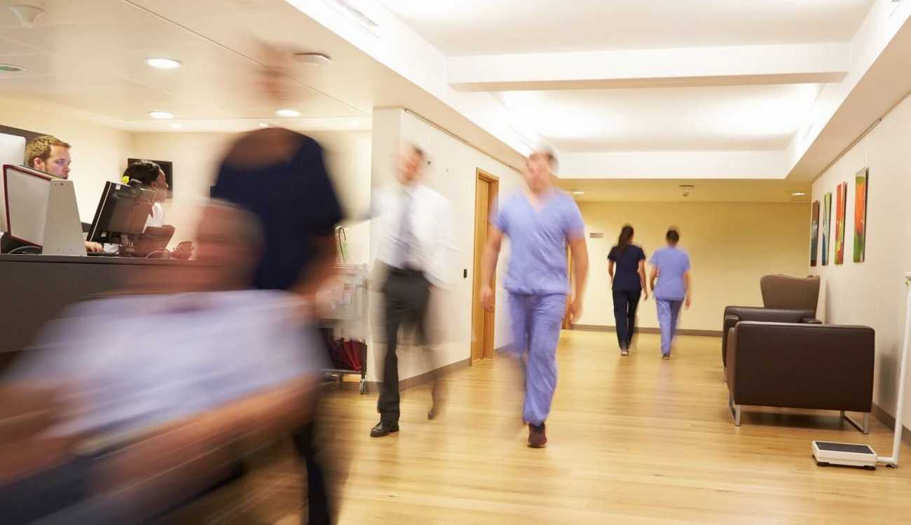 Busy nurse's station in a hospital