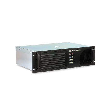 A Motorola 4U rack-mount power supply unit with a silver metal chassis, black front panel, and a large cooling fan on the right side, shown on a white background.